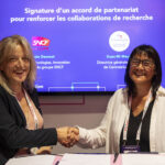 Signature accord-cadre entre Carole Desnost, directrice Technologies, Innovation et Projets Groupe SNCF (à g.) et Xuan-Mi Meyer, directrice générale adjointe de CentraleSupélec (à d.)
